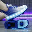 Xuyên Biên Giới Sạc Dạ Quang Giày Đèn LED Trẻ Em Người Lớn Con Lăn Trượt Dây Giày Bánh Xe Xoay Nút B96X