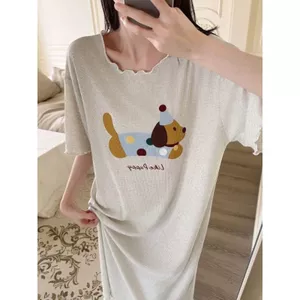 Bộ đồ ngủ cỡ lớn mùa hè tay ngắn mỏng dễ thương Váy ngủ hoạt hình mát mẻ dáng rộng đơn giản Homewear