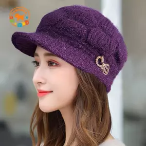 CANAMEK Mùa Đông Mũ Ấm Áp Mũ Dệt Kim Thời Trang Thường Ngày Mẹ Mũ Bà Ngoại Mũ Sang Trọng Thiện Lót Lông Cừu Ấm Áp Len Quà Tặng Giáng Sinh CSF