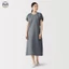 Phong cách Nhật Bản Muji Style / Váy ngắn tay xếp ly bằng vải lanh mùa hè bằng vải lanh Cotton / Váy thẳng dáng rộng thon gọn hơn / Váy thoải mái thoáng khí