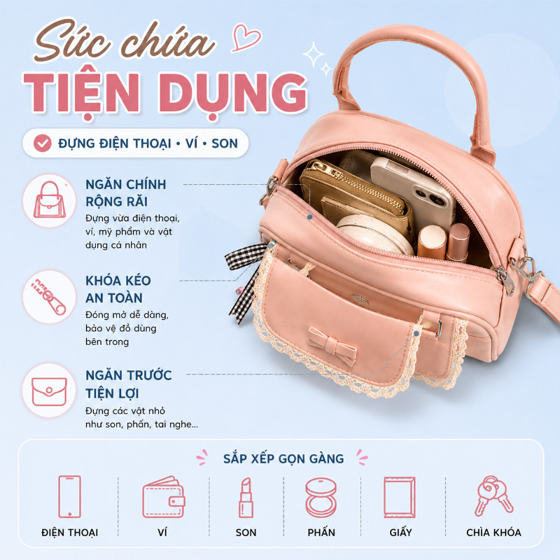 Túi Xách Da PU Phối Ren Thời Thượng - Phong Cách Tiểu Thư Thanh Lịch, Thiết Kế Tinh Tế Cho Mọi Cô Gái Yêu Cái Đẹp
