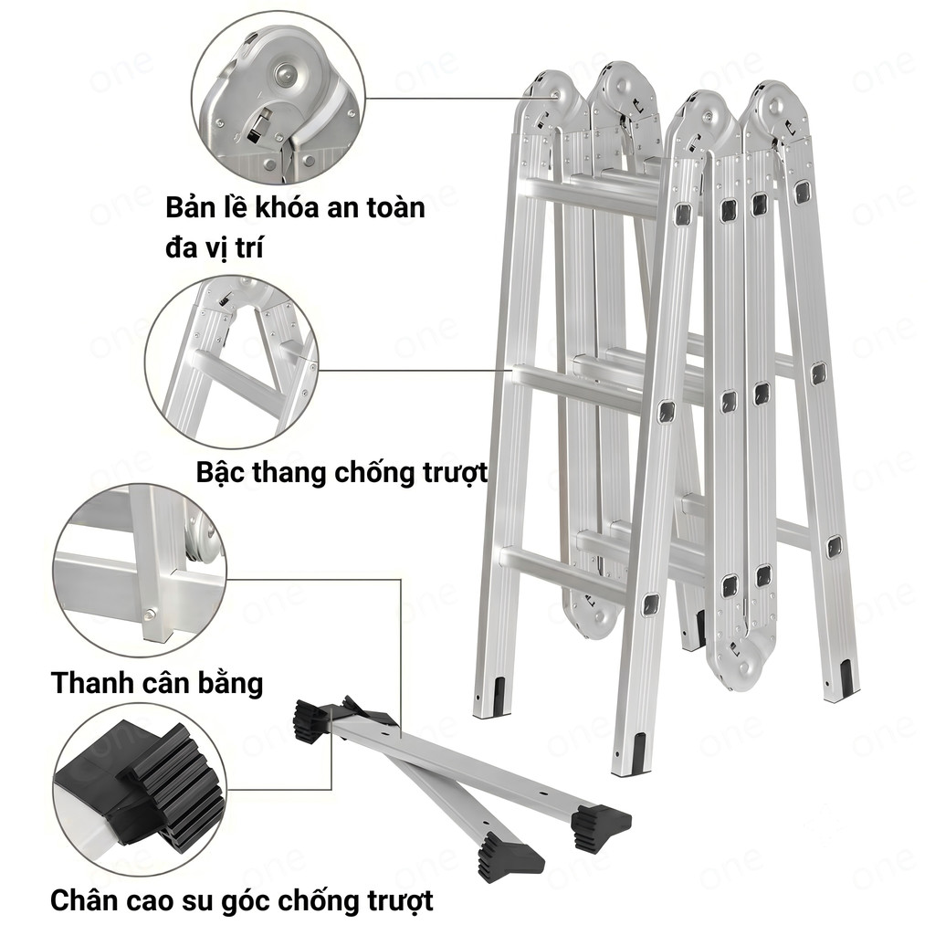 Thang nhôm gấp 4 đoạn REAIM Thang nhôm cao cấp 14 tư thế sử dụng chữ A 2.3M chữ I 4.7M Độ dày 1,3 mm