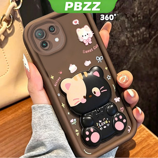 Ốp Lưng Cho Xiaomi mi 11 Lite Xiaomi 11t pro Xiaomi 11 Lite 5g ne Vỏ Điện Thoại Vỏ Mềm Chống Sốc Bao Thẩm Mỹ Mới Có Giá Đỡ 360° Gương trang điểm mèo dễ thương cho bé trai màu đen JTXMMZJ2