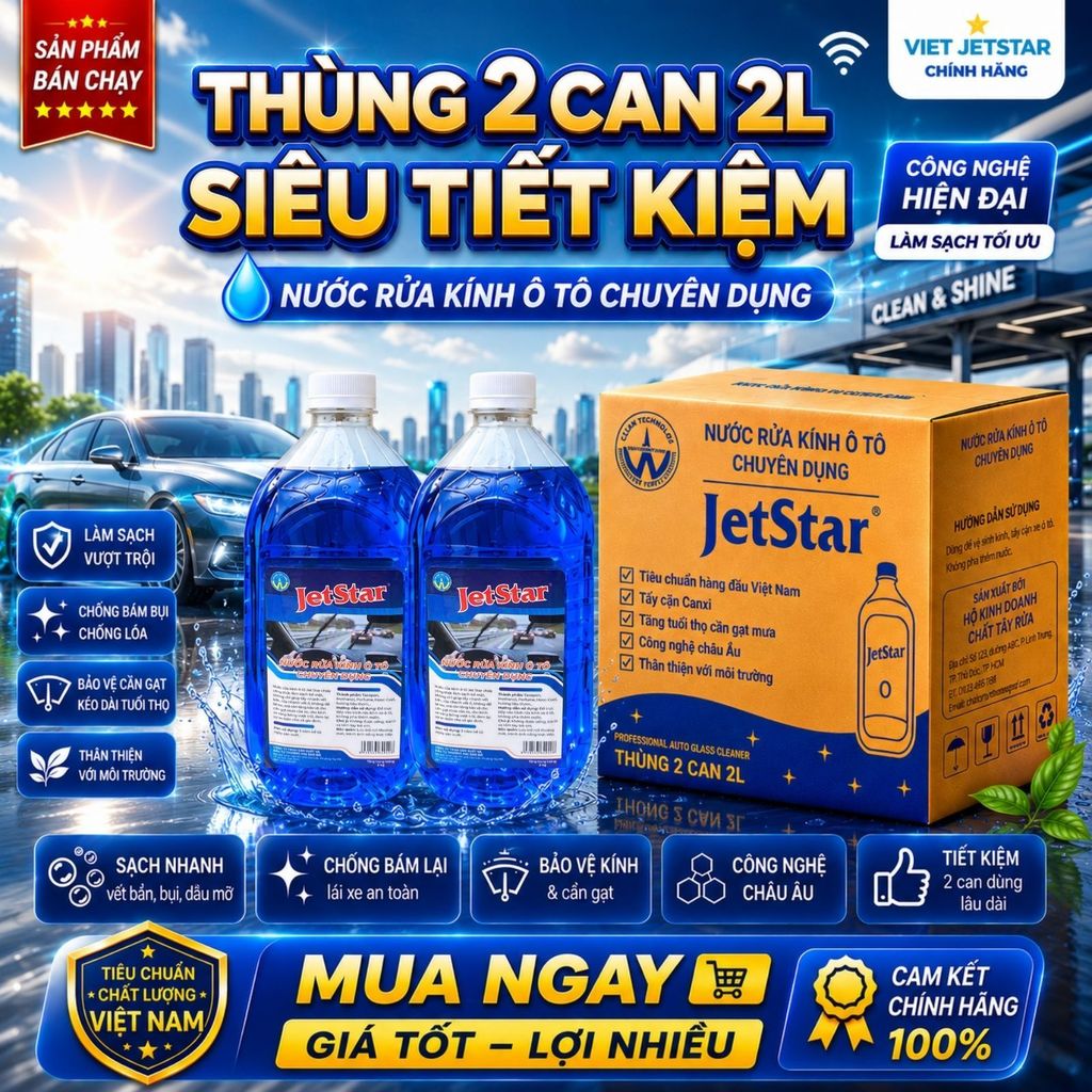 [Giảm Giá] NƯỚC RỬA KÍNH Ô TÔ CHUYÊN DỤNG - 2 CAN 2 LÍT CHÍNH HÃNG JETSTAR