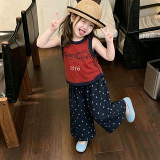 Bộ đồ bé gái phong cách retro mùa hè - Áo sát nách phối quần ống rộng họa tiết ngôi sao cá tính