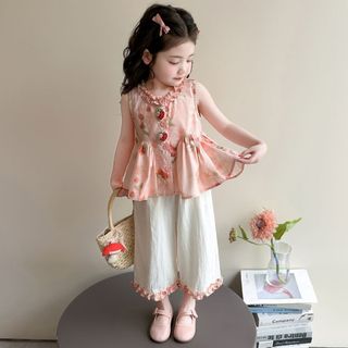 Bộ đồ bé gái mùa hè hoa nhí - Áo sát nách bèo cổ phối quần ống rộng phong cách ngọt ngào