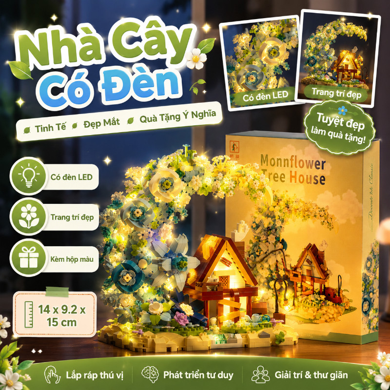 【SKISOPGO】Bộ lắp ráp nhà hoa ánh trăng Moonflower Tree House-14x9.2x15cm,Quà Sinh Nhật Cho Trẻ Em,Trang Trí Bàn Học