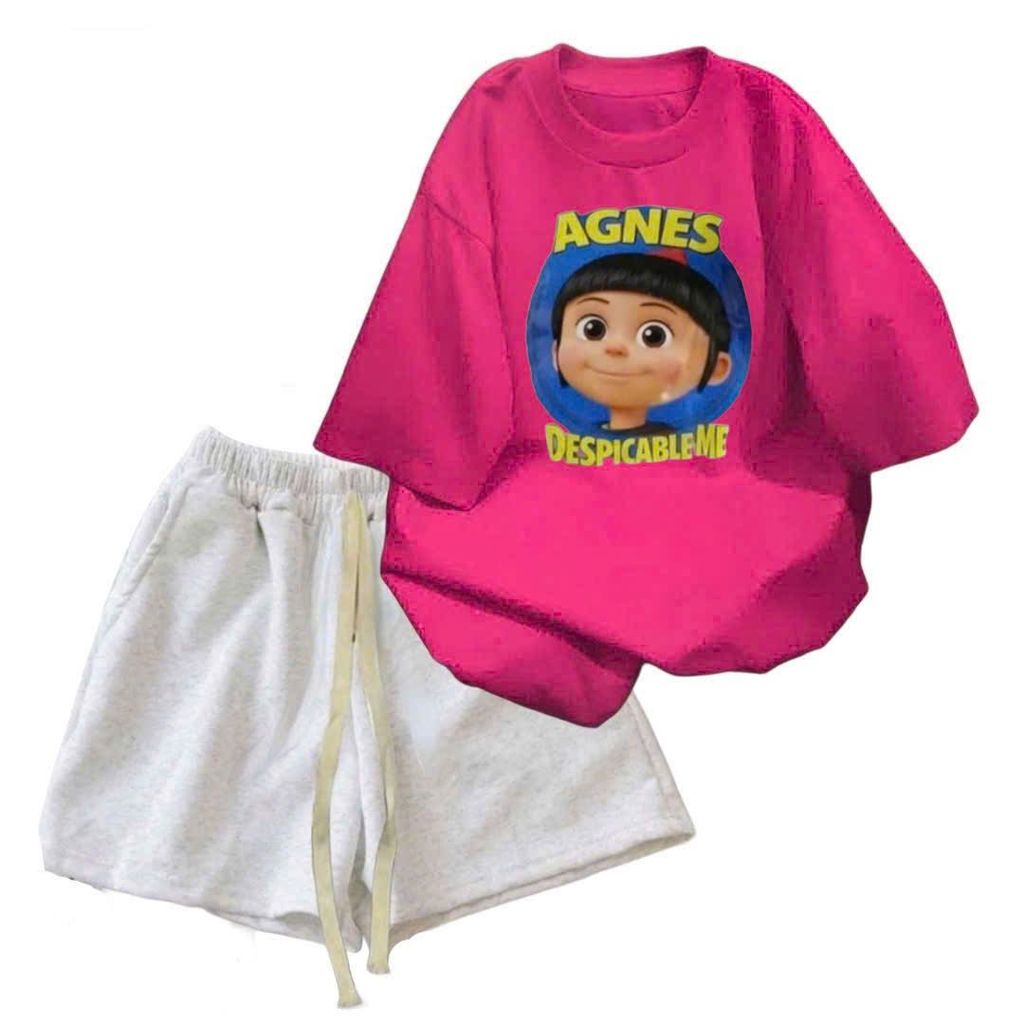 Bộ quần ĐÙI cộc màu đen dây to, ,+ mix phông form rộng hình mèo student-unisex94