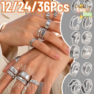 Bộ Nhẫn Mở Có Thể Điều Chỉnh - INS Style, Y2K - Nhẫn Hợp Kim Khắc Vintage - Phụ Kiện Trang Sức Dạo Phố Thời Trang - Dành Cho Nữ & Nam / Miễn Phí Ship