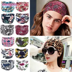 Băng đô BORAGETE, Vintage Nút thắt rộng dành cho nữ, Mũ nón Turban co giãn Boho Dây buộc tóc tập Yoga cực lớn thông thường dành cho khiêu vũ Biker