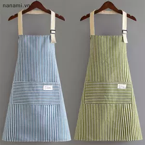 Tạp Dề Không Tay Treo Thoáng Khí Tạp Dề Ne Nhà Hàng Vải Lanh Cotton Đặc Biệt Vệ Sinh Nhà Bếp Tạp Dề Sọc Dọc [VN]