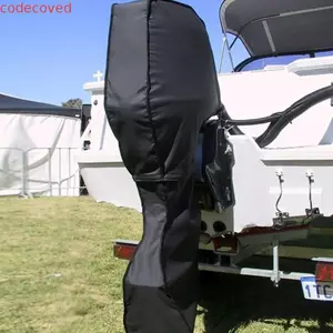 Vỏ động cơ phía ngoài thuyền CODECOVED, Dây kéo 420D Vải Oxford Full Boat Motor Cover, Dây đeo chống gió Động cơ màu đen Chống tia cực tím Phù hợp với Vỏ bảo vệ động cơ 0-350HP Tàu