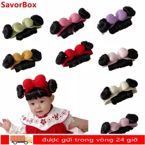 SAVORBOX Bé Gái Tóc Giả Mũ, Mũ Cotton Tóc Cho Bé, Thời Trang Nhẹ Nơ Sơ Sinh Tóc Cho Bé
