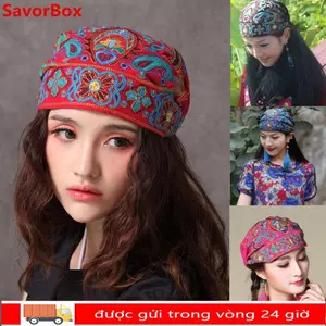 SAVORBOX Mũ Turban, Thêu Hoa Dân Tộc Bandanas, Thời Trang Vintage Phong Cách Mexico Thoáng Khí Nắp Tóc Dành Cho Nữ
