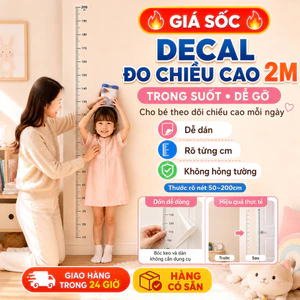 🔥Giá sốc🔥Dễ gỡ decal đo cao | Trong suốt sticker đo cao |Cho bé thước đo cao | decal trẻ | miếng 2m | sticker suốt