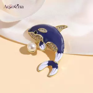 AqToCna Thời Trang Nhỏ Giọt Dầu Ngọc Trai Xanh Cá Heo Trâm Cài Pin Cho Nữ Quần Áo Áo Phụ Kiện Quà Tặng AqToCna