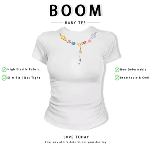 BOOM Áo Baby Tee Nữ Cotton Ôm Body-Áo Thun Ngắn Tay Y2K In Hình PhongCách Mùa Hè, Cổ Tròn Hàng Đầucách hàn quốc phong428