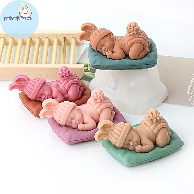 Pufangbliss 3D Bé Ngủ Hình Khuôn Silicon Nhà Bếp DIY Bánh Fondant Nướng Khuôn Socola Xà Phòng Handmade Thạch Cao Nhựa Đất Sét Dụng Cụ VN