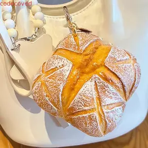 Móc chìa khóa bánh mì CODECOVED, Squishy thực phẩm phục hồi chậm thực tế, Vòng chìa khóa giải nén Soft-PU Đồ chơi bóp thủ công cỡ nhỏ Cổ trắng