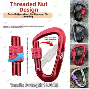 PYCOU Professional Safety Carabiner, Thiết bị bảo vệ leo núi 12KN Móc chìa khóa hình chữ D, Công cụ tăng dần ngoài trời 48 * 80mm 7 màu