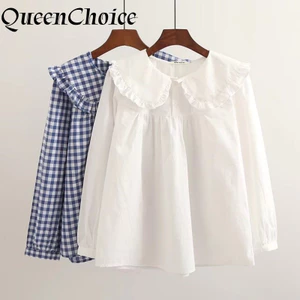 Áo sơ mi nữ Cotton dài tay màu trắng trơn Áo sơ mi nữ cổ ngọt ngào