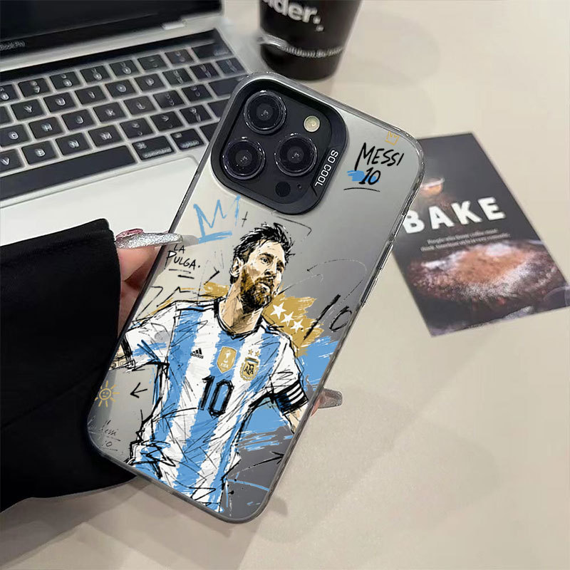Ốp lưng iPhone Argentina Messi phủ kim loại họa tiết IMD iP 17 16 15 14 13 12 11 Pro Max Plus X Max 7 8 Plus Air