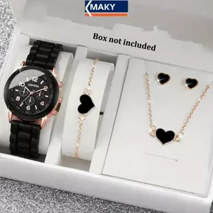 MAKY 5 / 6 Chiếc Đồng Hồ Cao Cấp Nữ Nhẫn Nelace Bông Tai Bộ Vòng Tay Thời Trang Trái Tim Bướm Trang Sức Nữ Thạch Anh Đồng Hồ Đeo Tay VN