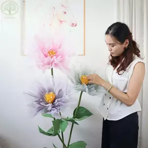Hoa mẫu đơn nhân tạo AMLU, Cánh hoa lông tơ nhiều lớp 40 / 50cm Đầu hoa lớn, Màn hình hiển thị sàn hoa giả ngoài trời bằng lụa