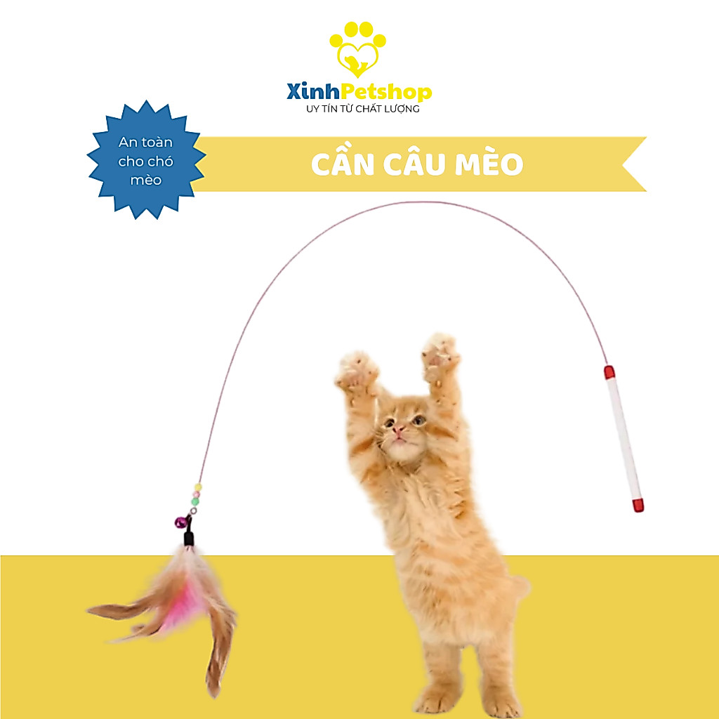 Cần Câu Mèo Dây Thép Gắn Lông Vật Chuông - Gậy Chơi Mèo Kích Thích Vận Động An Toàn