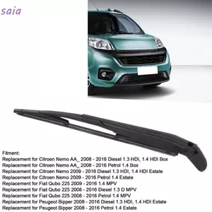 SAIA 2 CÁI Lắp ráp cánh tay gạt nước phía sau, 51780994 ABS + Lưỡi gạt nước cửa sổ phía sau bằng cao su, Cần gạt nước kính chắn gió mặt sau màu đen cho FIAT QUBO 225 2009 ‐ 2016 / Peugeot Bipper 2008-2016