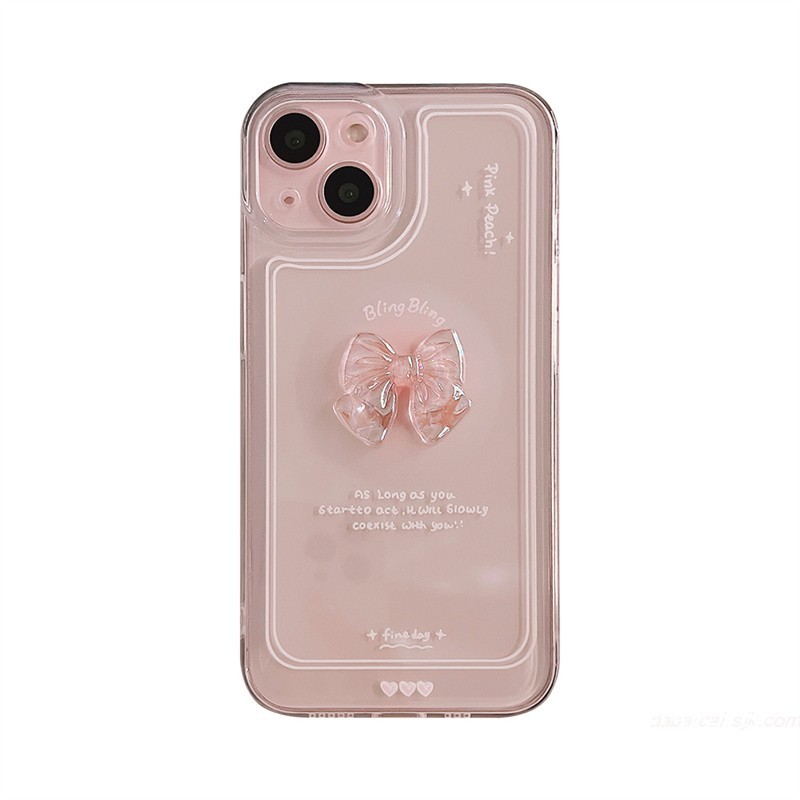 ibumpers Ốp Điện Thoại iPhone INS Sweet 3D Pink Bow Cho IPhone 16 15 14 13 12 11 Pro Max IP 7 8 Plus X XS XR Xs Max TPU Mềm Chống Sốc Ốp Lưng