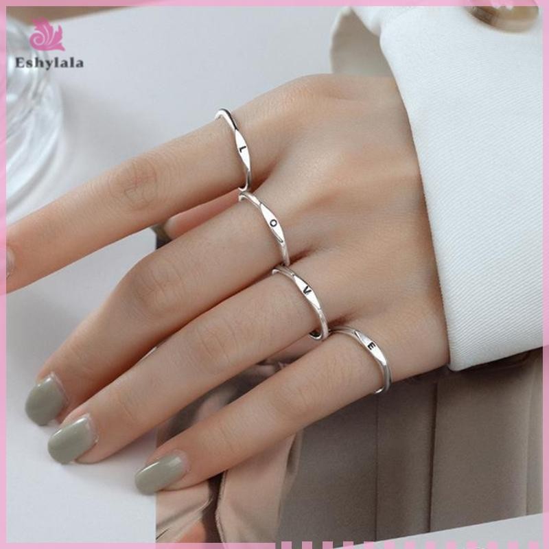 Bạc Thời Trang Hàn Quốc 26 Chữ A-Z Mở Nhẫn Nam Nữ Nhẫn Cặp Đôi Quà Tặng Trang Sức [MỚI]