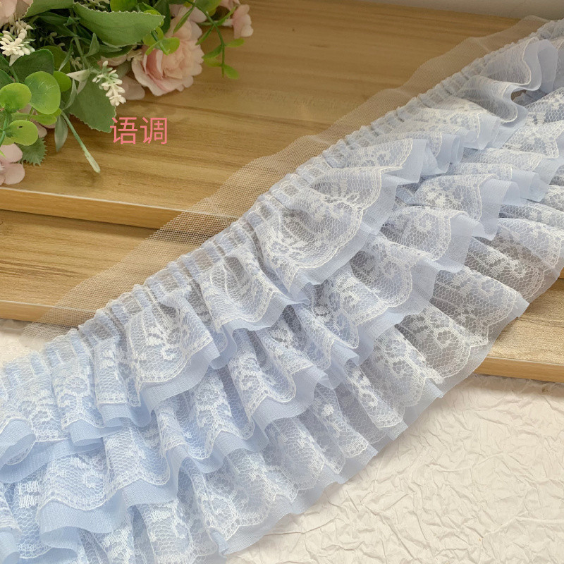 Phụ kiện trang trí váy DIY - 13cm nhiều màu ba lớp voan xếp ly ren