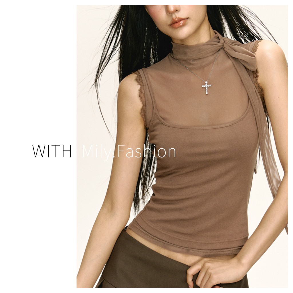 Milyfashion Áo Sling Không Tay Màu Cà PhêSlim Fit, Phong Cách Retro Mới, Thích Hợp Mùa Hè