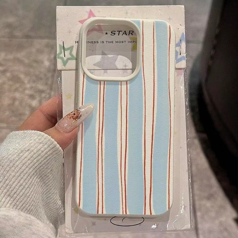 Ốp Lưng Tương Thích Cho iPhone 11 16 14 15 12 13 Pro Max 16e 14 15 Plus XR X XS Max Màu Xanh Sọc Đường Đỏ Họa Tiết Lichee Vỏ Silicon Mềm Chống Sốc