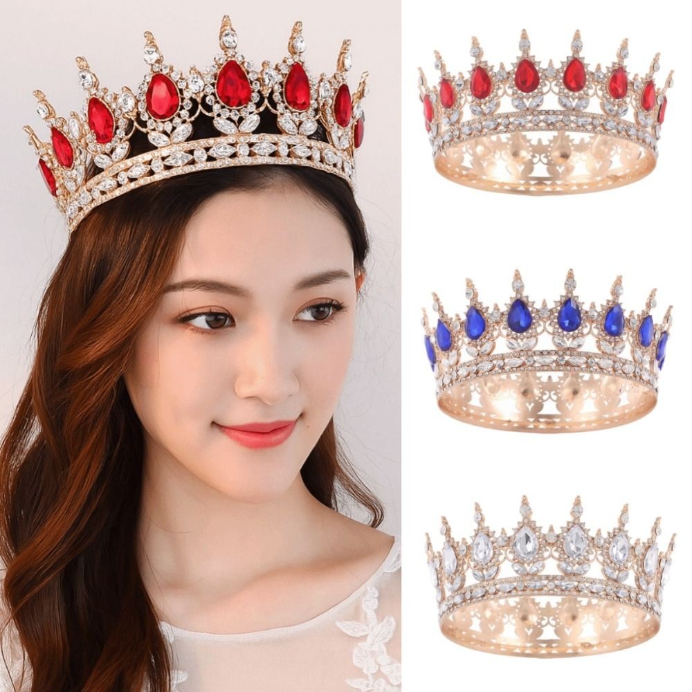 GOJO Baroque Vương miện trang trí, Vương miện cô dâu sang trọng bằng kim cương giả, Trang trí bánh kim loại Mũ đội đầu Nữ hoàng lấp lánh Công chúa Tiara Đồ dùng dự tiệc cưới