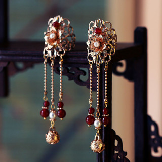 Kẹp tóc tua rua cổ điển phong cách Mori retro màu xanh, phụ kiện tóc bện phù hợp cho style vintage