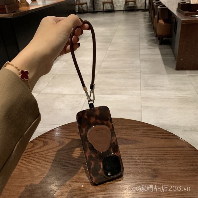Giá đỡ in hình da báo màu hổ phách cao cấp Thích hợp cho vỏ điện thoại iPhone17PROMAX Phong cách mới 16 / 15 / 14 Niche 13