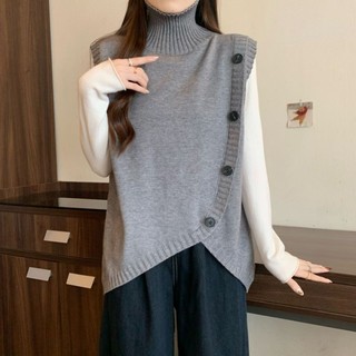 Thiết Kế Không Đều Dệt Kim Áo Nữ Thu Đông Rời Phong Cách Phương Tây Mặc Ngoài Áo Len Không Tay Áo Vest Áo Vest Hợp Thời Trang