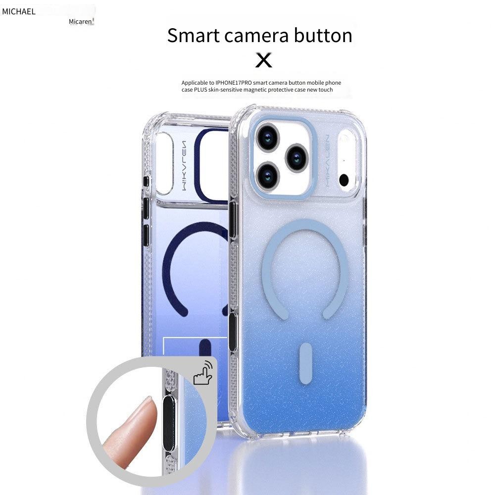 Ốp điện thoại Mikalen iPhone 17Pro từ tính 17 Pro max Nút ảnh lấp lánh Gradient Vỏ bảo vệ chống sốc trong suốt