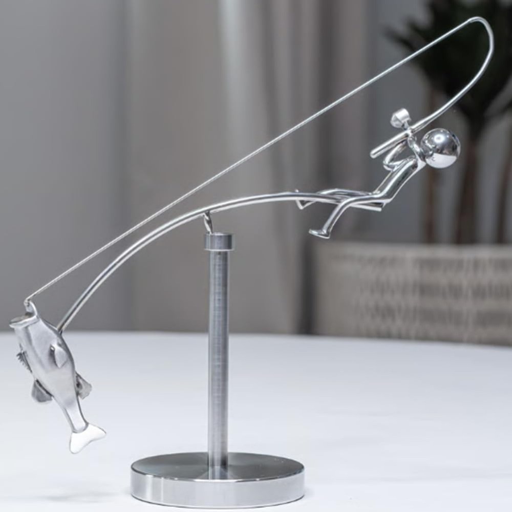 Tác phẩm điêu khắc câu cá động học CAST, Trang trí bàn làm việc bằng kim loại Tác phẩm điêu khắc cân bằng ngư dân, Quà tặng sáng tạo Tượng câu cá thủ công dành cho những người yêu thích