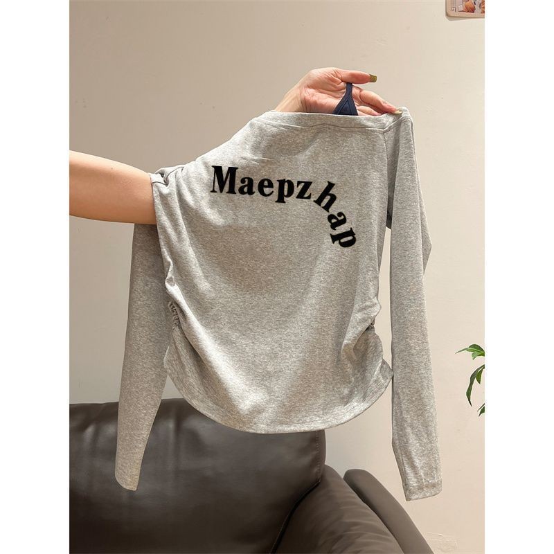 Milyfashion Dây Đeo Vai chéo Khâu Tay Dài T Giả Hai Mảnh Không Dây Màu Xám Đi Lại Thường Ngày Hàng Đầu Hợp Thời Trang Quần Áo Nữ
