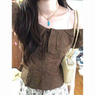Áo ren co giãn slim-fit thiết kế đơn giản phong cách retro, phù hợp sơ mi nữ mùa hè