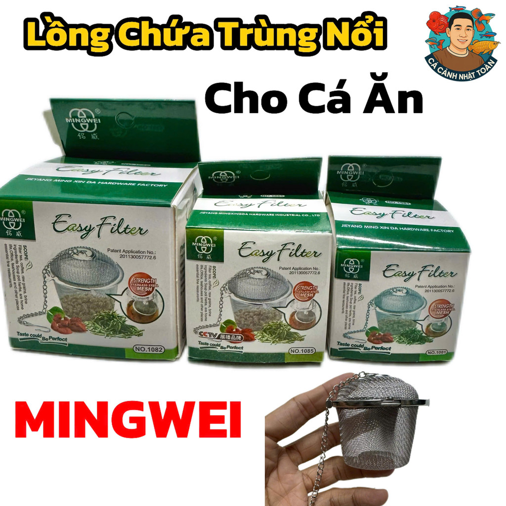 Rổ Inox Tròn Nổi Chứa Trùng Chỉ Cho Cá Ăn, Lọc Trà, Lọc Gia Vị Có Nắp, Móc Treo