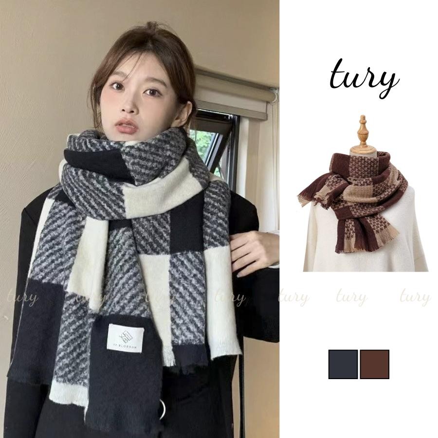 Khăn Len Quàng Cổ Unisex Nam Nữ - Tury - Khăn Choàng Cổ Len Phối tua rua Kẻ Sọc - LN109