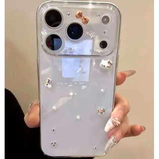 Ốp điện thoại hình mèo khoan ba chiều trong suốt sang trọng Thích hợp cho iPhone17 Pro Max 16 15 14 13 Pro Max Bảo vệ Camera chống sốc Vỏ cứng chống rơi