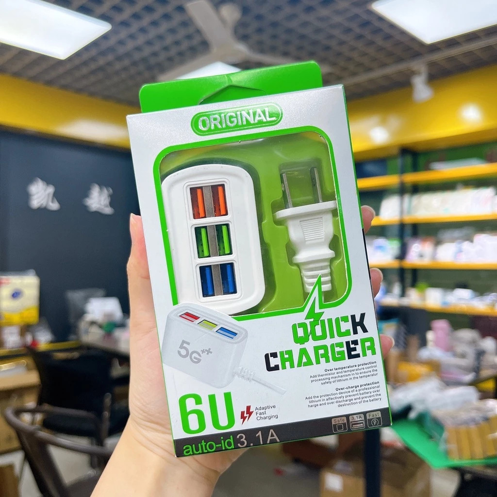 Củ Sạc Nhanh 6 Cổng USB A53 Cốc Sạc Đa Năng Chống Cháy Nổ Kèm Dây Nối Dài Phổ Biến Và Phù Hợp Với Tất Cả Điện Thoại, Máy