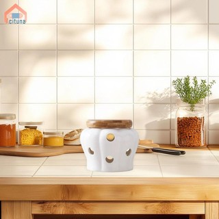 Hộp đựng tỏi Hộp đựng nồi hình bí ngô rỗng có nắp tre bằng gỗ Hộp tròn Cellar Nồi cho nhà bếp