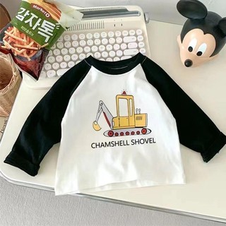 Mùa Xuân Thu Phong Cách Mới Trẻ Em Cổ Tròn Raglan Màu Sắc Phù Hợp Với Áo Thun Dài Tay Áo Sơ Mi Bé Trai Hoạt Hình Dễ Thương Đáy Áo Sơ Mi