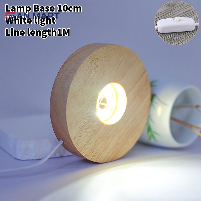 Bigdealssuper 10cm Đế đèn gỗ có thể sạc lại Đèn LED xoay Giá đỡ đèn Đế đèn Nghệ thuật với bộ chuyển đổi nguồn siêu